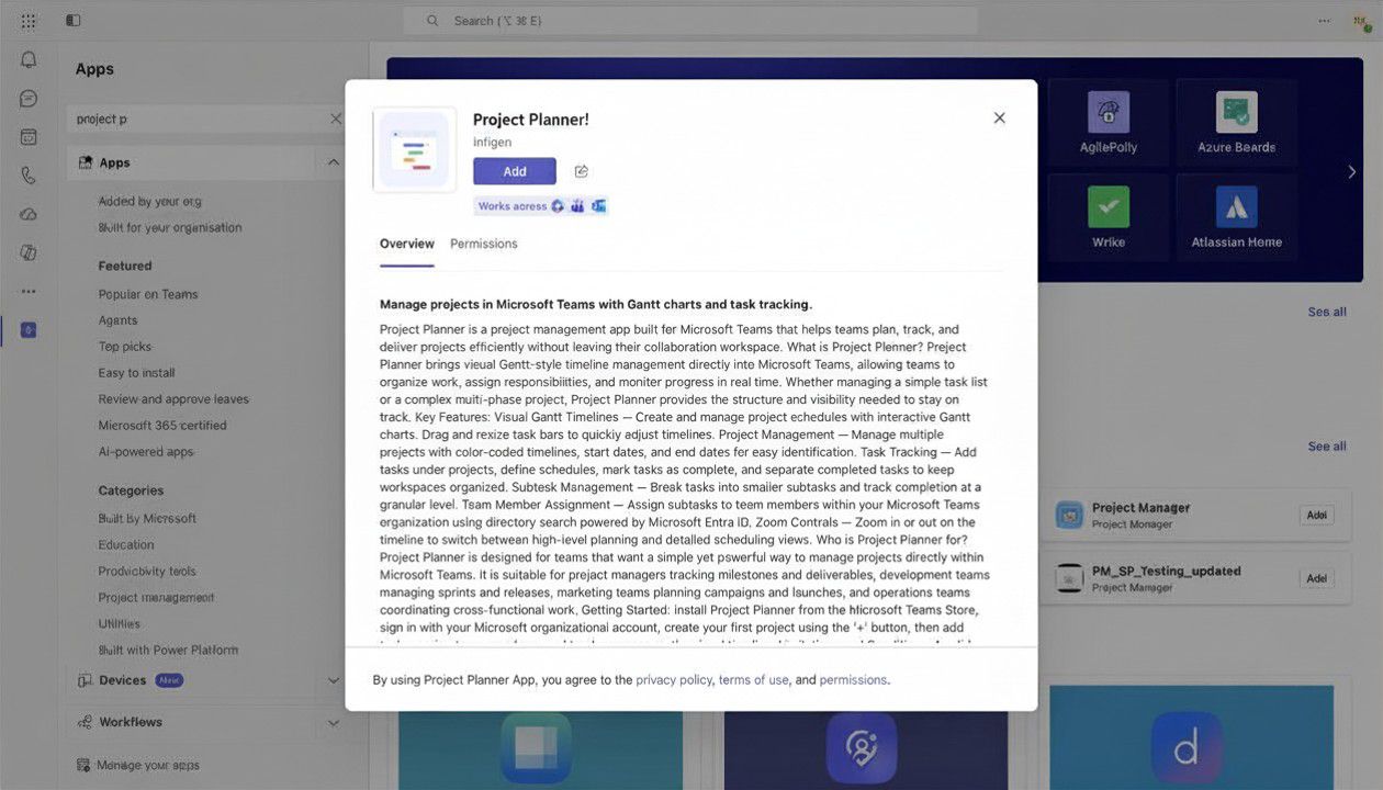 Project Planner! in the Microsoft Teams app store